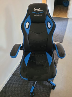 Skrivebordsstol, Gamer-stol VOJENS sort/blå kunstlæder/mesh, Med flip-op armlæn og justerbar højde. 