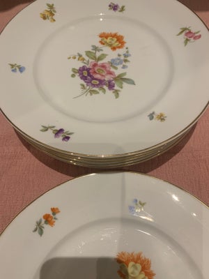 Porcelæn, Tallerken, Bavaria, Crown, 6 middagstallerkener med blomstermotiv og guldkant. 25 cm i dia
