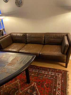 Sofa, læder, 3 pers. , Bøffellæder, Lædersofa kraftig bøffellæder, 3 pers. mørkebrun 200 cm x 77 cm.