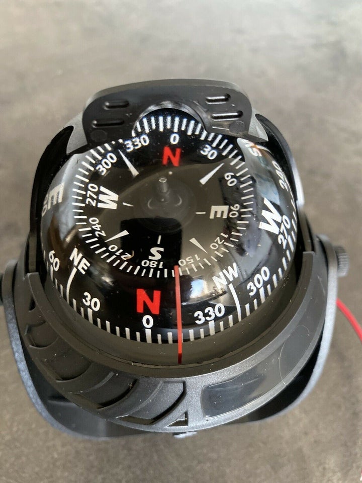 Kompas sort højde 14 cm,  m/bøjle, 12V lys