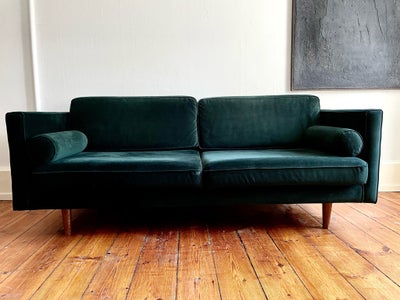 Sofa, velour, 3 pers. , SOFACOMPANY,  Henry, Smuk mørk grøn med et blåligt skær velour sofa. Model H