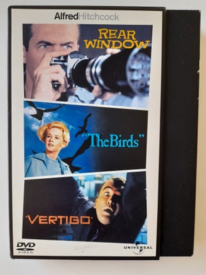 Alfred Hitchcock box, DVD, thriller, Rear Window(Skjulte øjne), The birds(Fuglene) og Vertigo (En kv