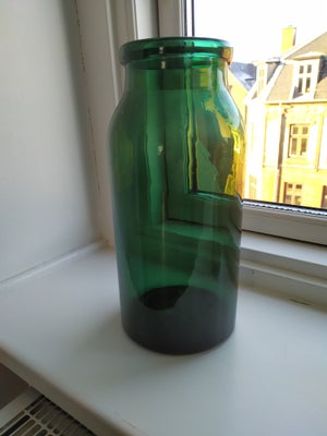 Glas, Glaskrukke, 30 cm høj. Grønt glas