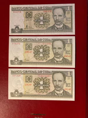 Amerika, sedler, Cuba 1  Pesos  2003-2016-2017., 25.- pr stk. Bankfriske. Porto 25.-&. 