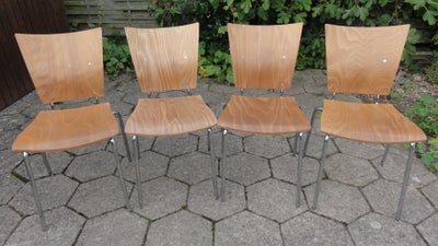 Køkkenstol, Krydsfiner, Stålrørsstole 4 stk. Stabelstole