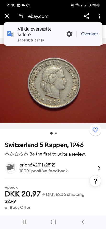 Andet land, mønter, 1946