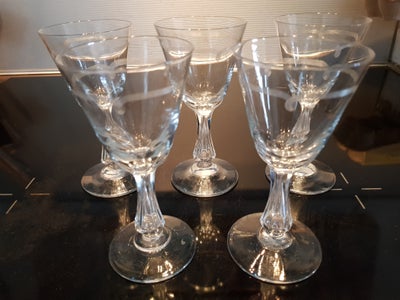 Glas, Krystalglas antikke, 5 antikke, svenske hvidvinsglas i det fineste krystal.  Glassene er med k