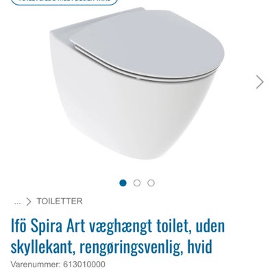 Toilet, Ifö, væghængt, Ifö Spira Art væghængt toilet, uden skyllekant, rengøringsvenlig, hvid.   Ink