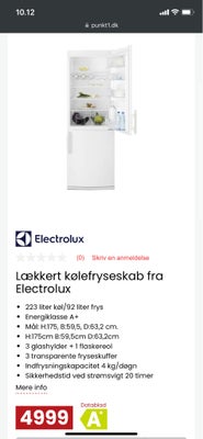 Køle/fryseskab, energiklasse A+, Virker fint. 

Kan leveres til kantsten for 200 kr mere ( København