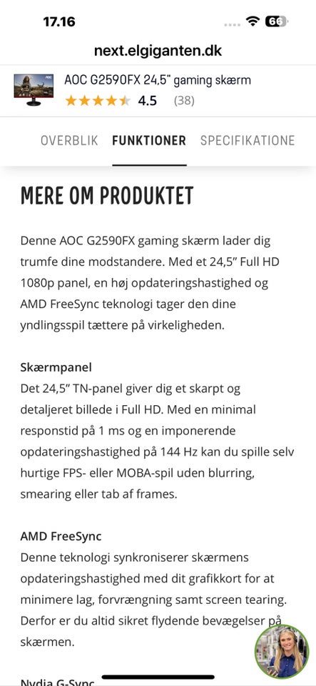 Andet mærke, AOC G2590FX 24,5" gaming skærm, 144 Ghz