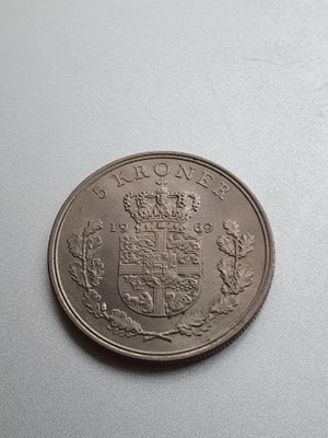 Danmark, mønter, 5 kroner, 1969, Frederik IX (1960-72). Nikkel. Cirkuleret, men ret pæn stand. Serie