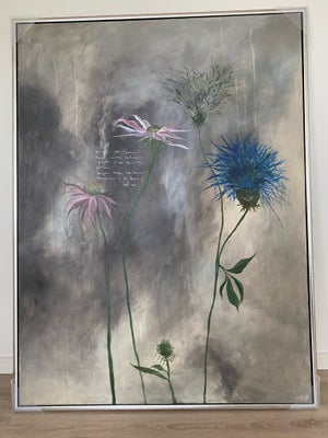 Akrylmaleri, TH, motiv: Blomster/Have, b: 94cm h: 124 cm, Incl ramme.