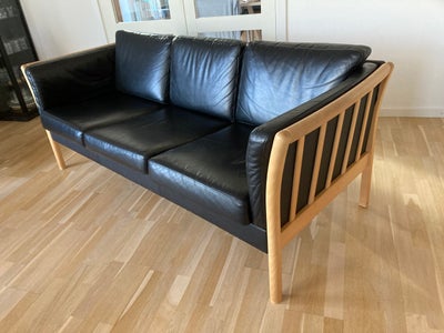 Sofa, læder, 3 pers., Fiks på fingrene? Måske kan du så fixe denne sorte lædersofa, ca. 83 cm dyb og