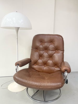 Læderlænestol, læder, Vintage stressless, Den fedeste vintage Stress-less stol i lysebrun læder og m