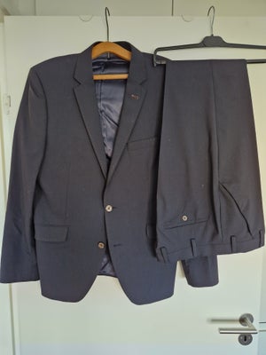 Jakkesæt, Lindbergh, str. L, Sort med brune sting, 51% polyester, 46% wool, 3% elasthane, Næsten som