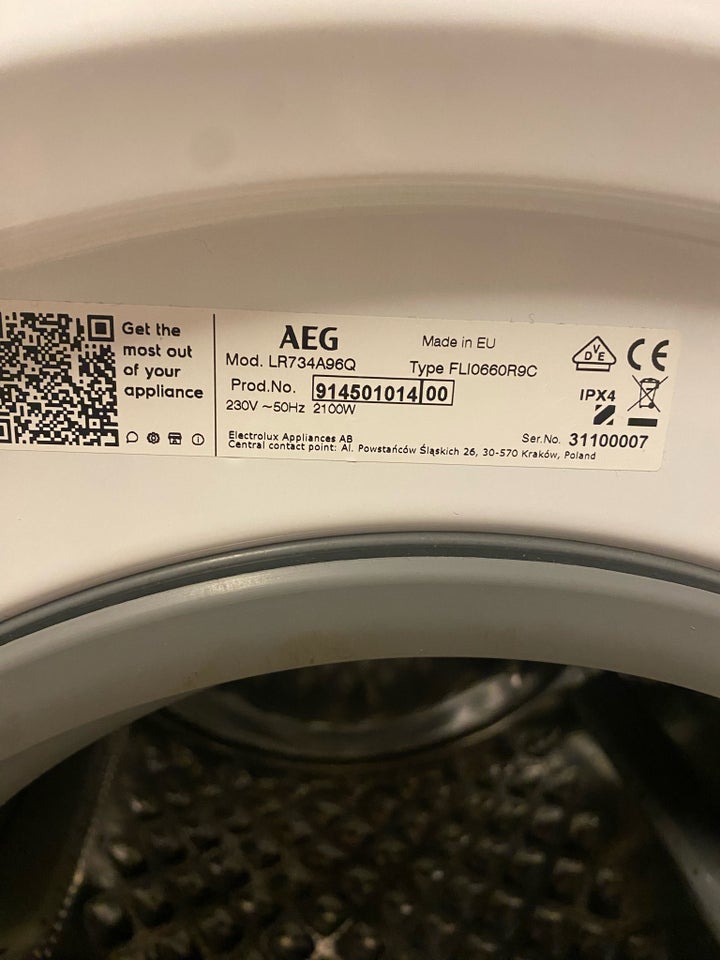 AEG vaskemaskine, 7000 serie, frontbetjent