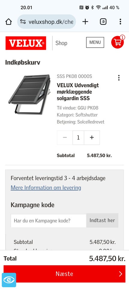 Velux udvendigt mørklægningsgardin