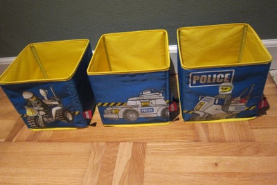 Lego andet, 3 LEGO opbevaringskasser, 3 LEGO opbevaringskasser i stof med plastik plader i, så sider