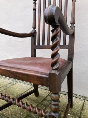 Armstol, træ, UNIK Stol i egetræ med cognac farvet læder, Flot lænestol / højrygget armstol /skriveb