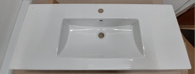 Håndvask porcelæn, Jika, Firkantet hvid vask med hanehul og overløb 
Str. Bredde 100 cm dybde 42,5 c