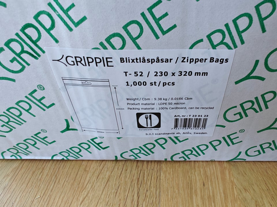 Lynlåsposer GRIPPIE T52, 230x320 mm, U/ skrivefelt