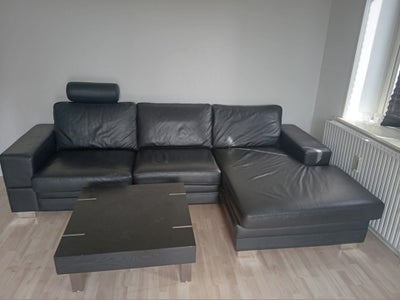 Sofa, læder, 5 pers., Super lækker sofa med bord og puf