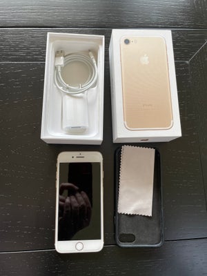 iPhone 7, 256 GB, guld, Perfekt, Brugt meget lidt, brugt som ekstra telefon i bil.
Står som ny med p