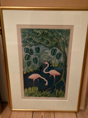 Litografi, Hans Scherfig, motiv: Flamingoer, b: 42 h: 26, Original signeret Hans Scherfig litografi 