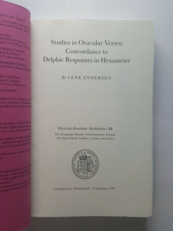 Studies in Oracular Verses, Lene Andersen, emne: