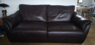 Sovesofa, læder, 3 pers. , ?, Fin mørkebrun læder-sove-sofa Længde 2,20 cm. Dybde 1,20 cm