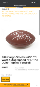 Pittsburgh Steelers #90 T.J. Watt Autographed NFL 'The Duke' Replica  Football