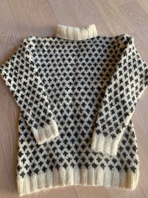 Sweater, Islænder hjemmestrikket, str. 38, Off White og brun, Uldgarn, Næsten som ny, Retro sweater 