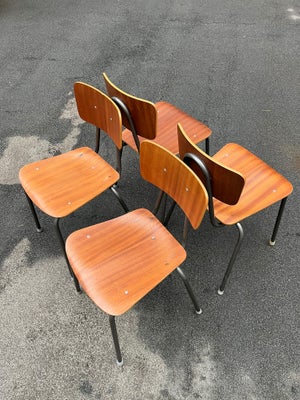 Spisebordsstol, Teak, skolestole / stabelstole fra 1960'erne, 4 stk teak spisebordsstole / stabelsto