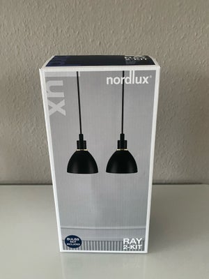Pendel, Nordlux RAY 2-Kit, 2 nye små sorte pendel-lamper med ophæng, kroge, sort ledning, sort top. 
