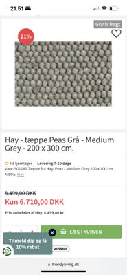 Løse tæpper, b: 200 l: 300, Hay - tæppe Peas Grå - Medium Grey - 200 x 300 cm. Knap 2 år gammelt og 