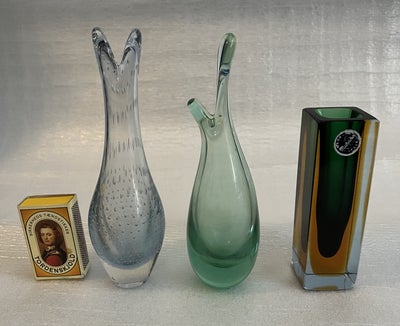 Vase, Mini vaser, Holmegaard/Murano, Disse tre mini vaser fra hhv Holmegaard og Murano er vintage og