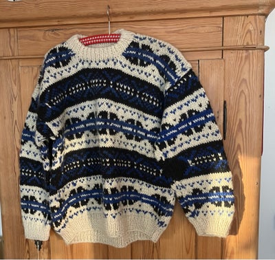 Sweater, Hjemmestrik , str. 38, Blå  sort  natur, Ren uld , Ubrugt, Den skønneste nye og lækreste ul