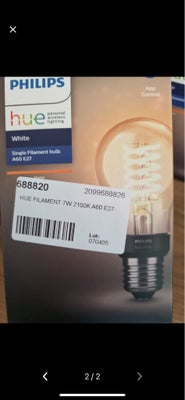 LED, Philips Hue, 2 stk. Philips Hue Filament 2100k, 7W. Smart lights dæmpbare LED