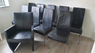 Spisebordsstol, Læder / stål, 9 ens spisebordsstole og 1 stol i samme design, men med armlæn og på h