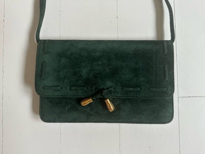 Festtaske, Hermés, ruskind, Hermés elegant flot selskabtaske i grøn ruskind fra 50 erne. Er ny og al