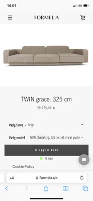 Sofa, Formel A, Sælger denne super lækre Twin grace sofa fra Formel A med chaiselong. 6mdr gammel og