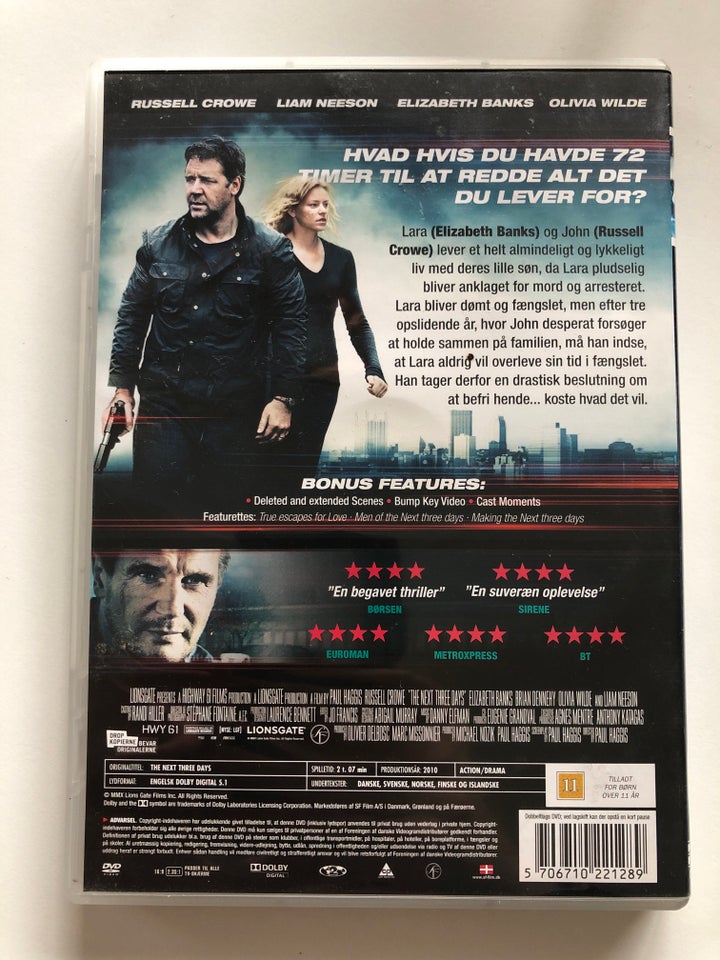 The next Three days, instruktør Paul Haggis, DVD