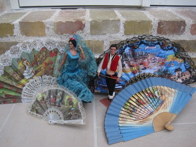 Dukker, Spanske Vifter,  Flamenco dukker, anno 1970'erne, Vintage vifter, flamenco danserinde og en 