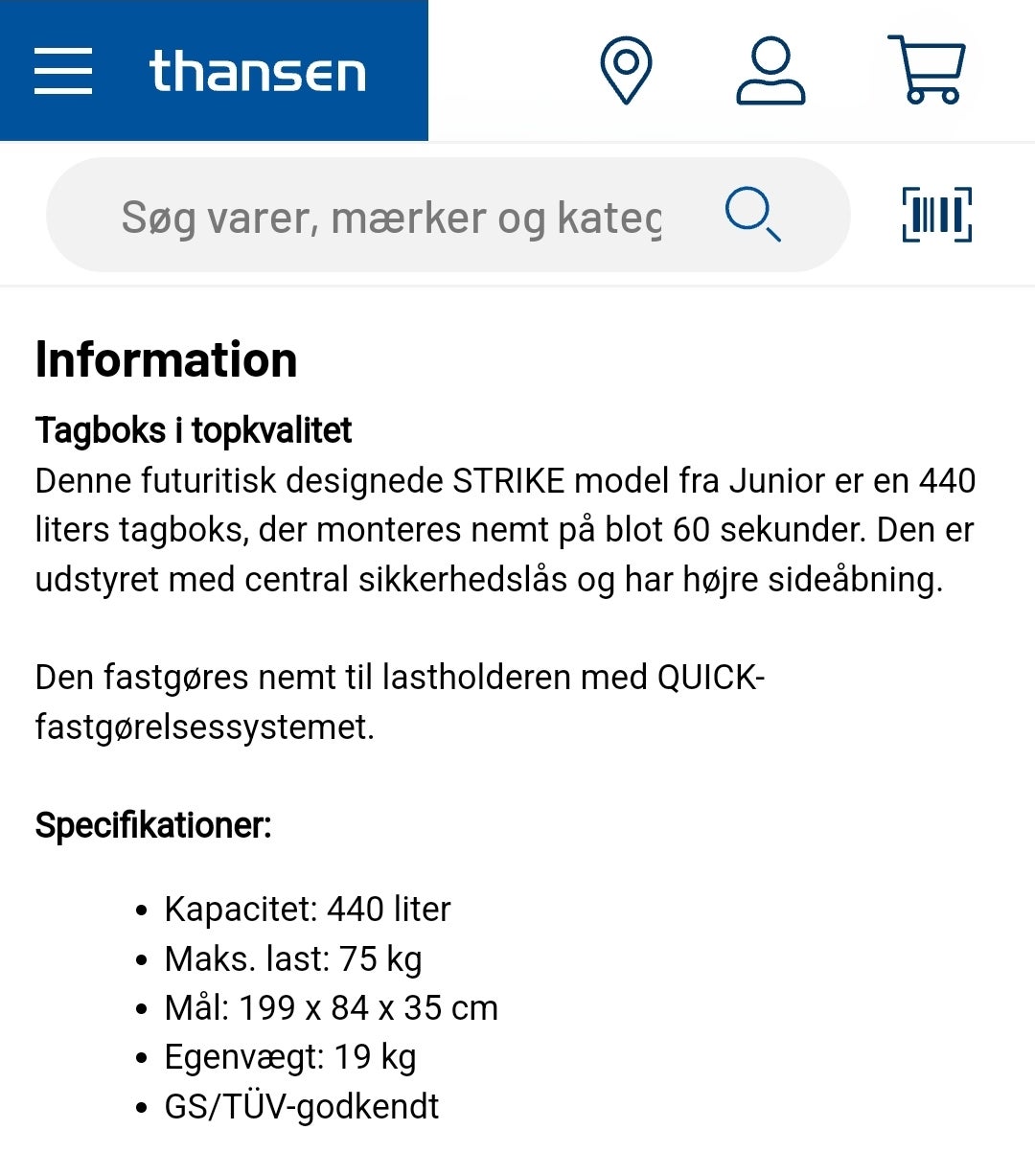 Tagboks, T Hansen Strike 440