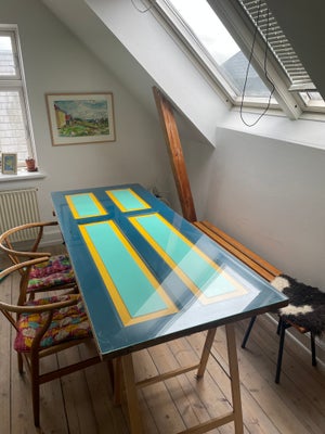 Spisebord, Hjemmelavet spisebord med tilskåret glas, b: 83 l: 209, Super fedt bord med mulighed for 