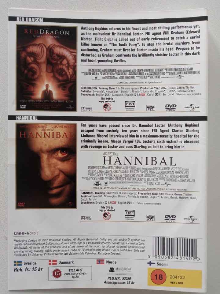 Red Dragon // Hannibal., DVD, thriller