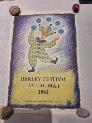 Tryk , Ida C 90, motiv: Harlekin , b: 43 h: 62, Retro plakat fra 1992 Herlev festival. Har lidt tape