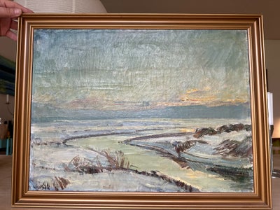 Oliemaleri, Niels Holbak, motiv: Landskab, stil: Realisme, b: 66 h: 51, Fint landskabs maleri i guld