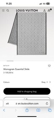 Tørklæde, Louis Vuitton, str. 70x200,  Grå,  Næsten som ny, Rigtig god stand - dustbag kasse følger 