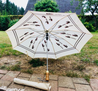 Paraply, Lacoste Paraply. Af ældre dato men i flot stand. Længde 44 cm. Diameter 98 cm.  Pris 200 kr